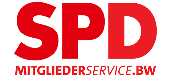 Rot auf weiß steht: "SPD". Darunter kleiner: "MITGLIEDERSERVICE.BW"