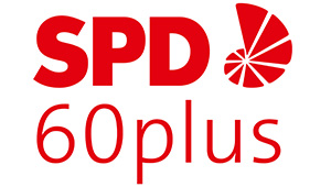Das Logo der SPD 60 plus rot auf weiß.