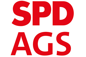 Das Logo der Arbeitsgemeinschaft der Selbstständigen rot auf weiß.