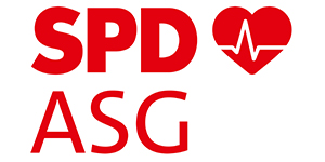 Das Logo der Arbeitsgemeinschaft Sozialdemokratinnen und Sozialdemokraten im Gesundheitswesen rot auf weiß.