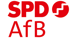 Das Logo der Arbeitsgemeinschaft für Bildung rot auf weiß.